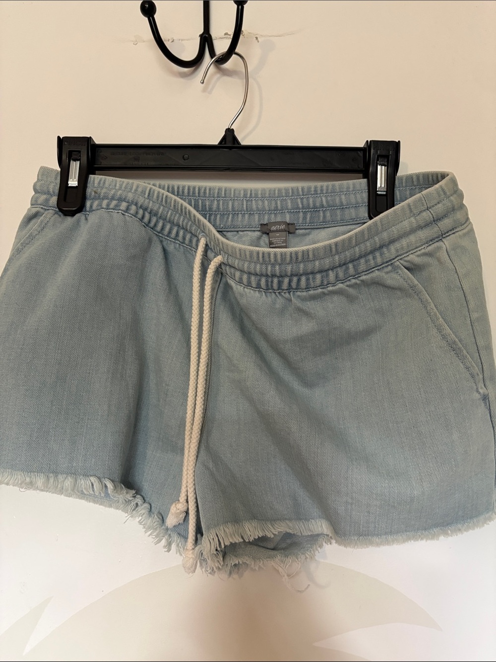 aerie Light Wash Denim Drawstring Bike Shorts